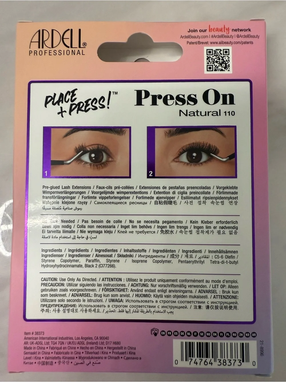 Ardell Press On Natural 110 Black Lashes with Pink Gradient Packaging
